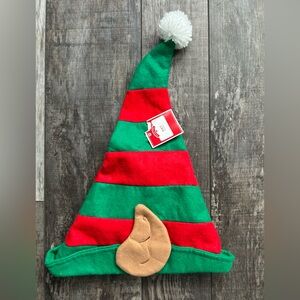NWT - Festive Red and Green Elf Hat with ears and Pom Pom